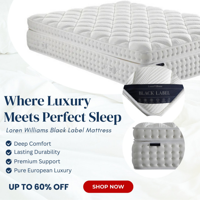 Experience the ultimate blend of luxury, comfort, and durability with the Loren Williams Black Label Mattress. Designed with advanced European craftsmanship, this premium mattress offers deep comfort, lasting durability, and exceptional support for a per