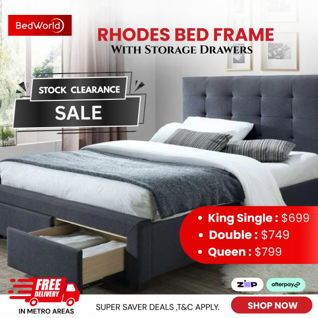 Rhodes Bed Frame – Stylish, Strong & Affordable  Bring elegance and comfort into your bedroom with the Rhodes Bed Frame. Crafted with a sleek modern design and durable construction, this bed frame is built to last while adding a touch of sophistication t