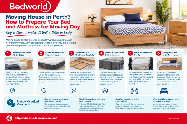 Moving House in Perth? How to Prepare Your Bed and Planning a move? Learn how to prepare your bed and mattress for moving day with practical tips on cleaning, protecting, packing, and transporting your bedding safely. Whether you have a timber bed frame, ensemble bed, or mattress, proper preparation help